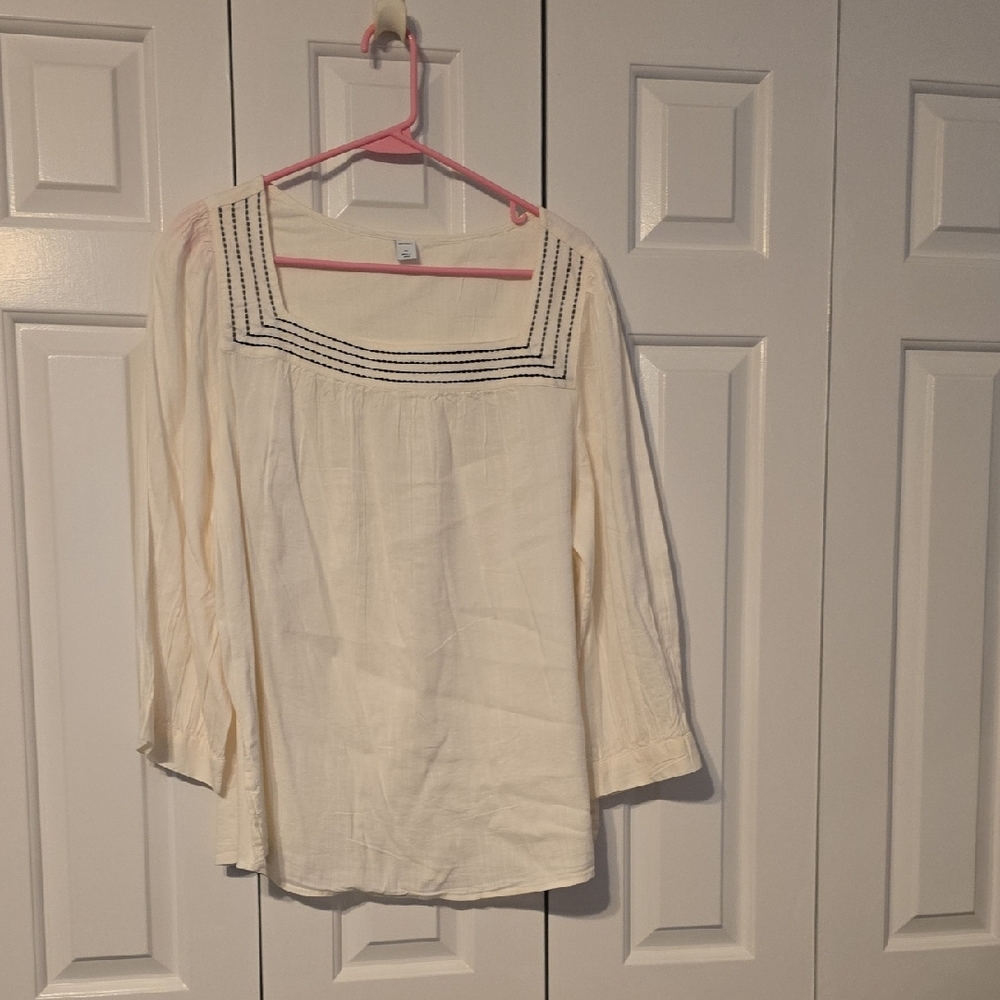 Old Navy Cream Blouse with Black Detailing